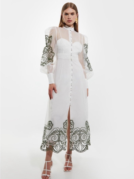 Karen Millen Dresses & Skirts - Tall Embroidered Floral Woven Button Up Maxi Dress